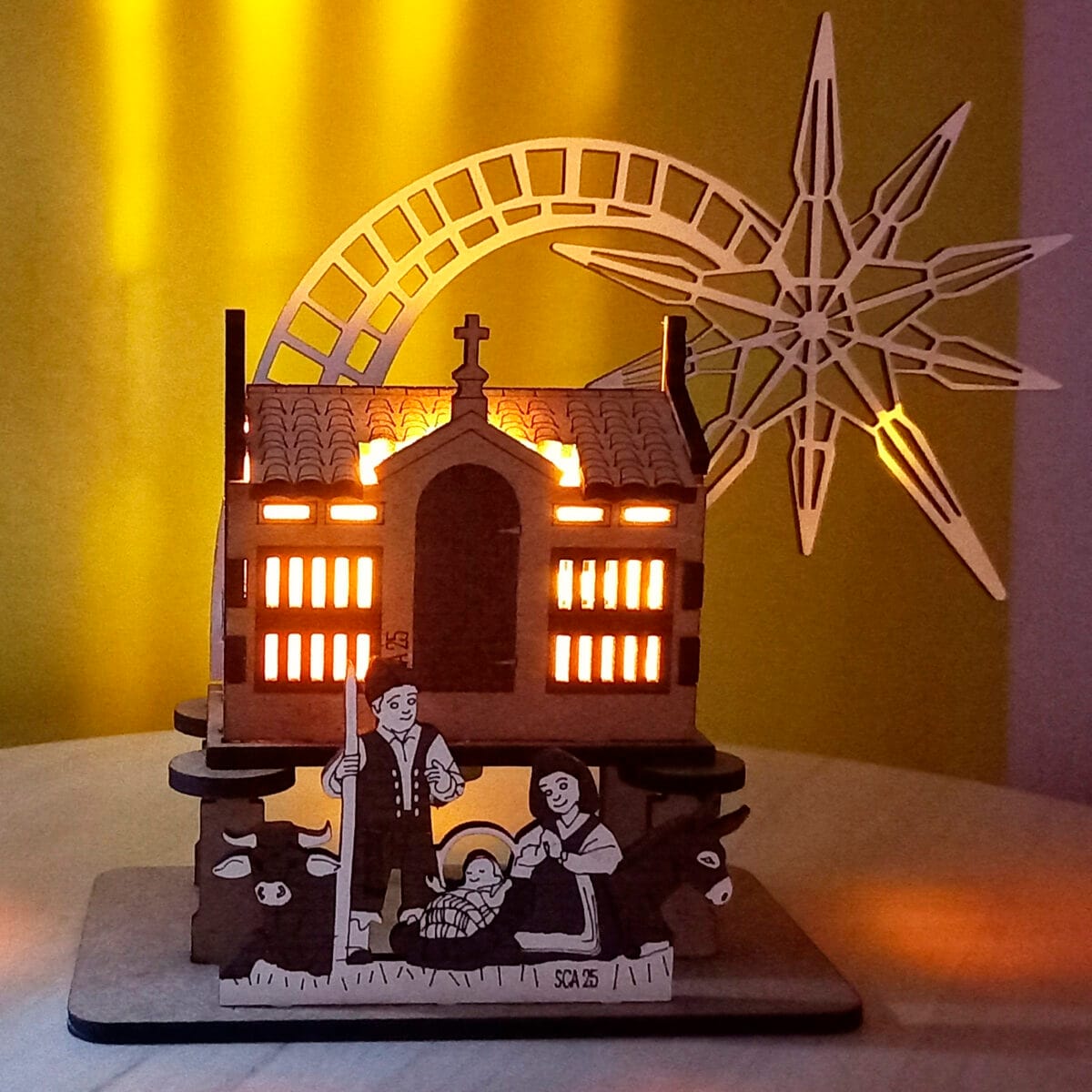 Portal de Belen en un Horreo gallego iluminado